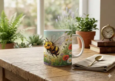 Art Print Poster Flying Honey Bee Cute Insect Nursery Illustration