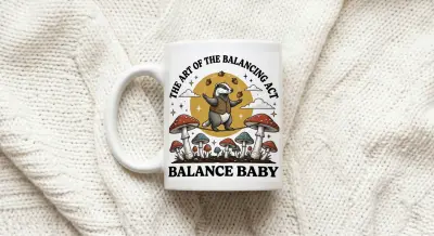 Badger On Tightrope With Mushrooms And Quote The Art Of The Balancing Act Mug