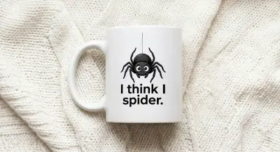 Mug with spider design I think I spider pun