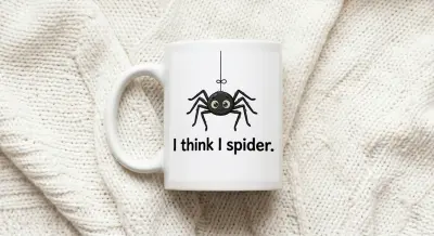 Mug with funny I think I spider saying and spider motif