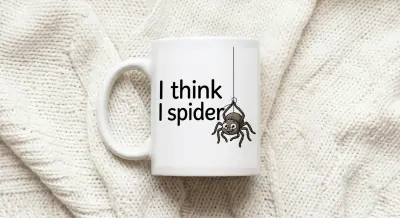 Mug with funny I think I spider saying and spider design