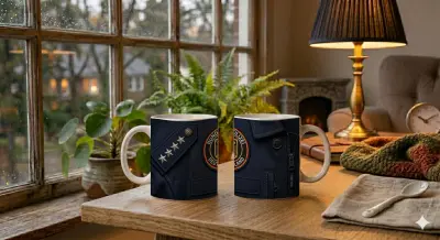 Mug Federal Police Uniform Badge Close Up Fabric Texture Service Gear