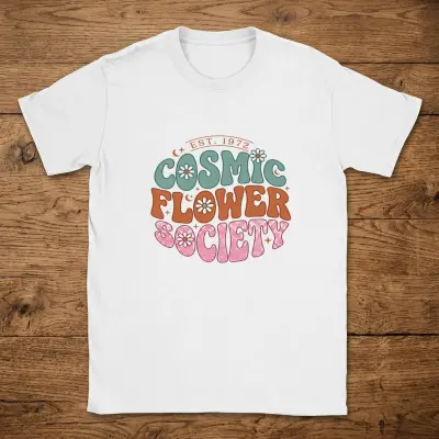 T-Shirt Cosmic Flower Society Retro Groovy 1970s Style Graphic Design