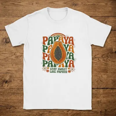 Women's Papaya T-Shirt Retro 70s Boho Graphic Fruit Print Short Sleeve
