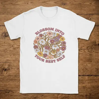 T-Shirt Blossom Into Your Best Self Retro Floral Wreath Pastel