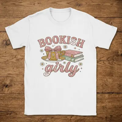 T-Shirt with Vintage Bookish Design and Teacup