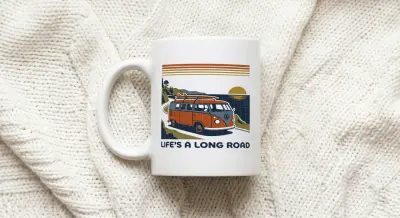 Mug Retro VW Bus Coastlife Long Road Design 1970s Style