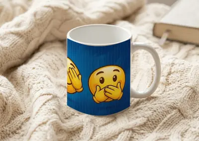 Mug three smileys hear see speak no evil motif